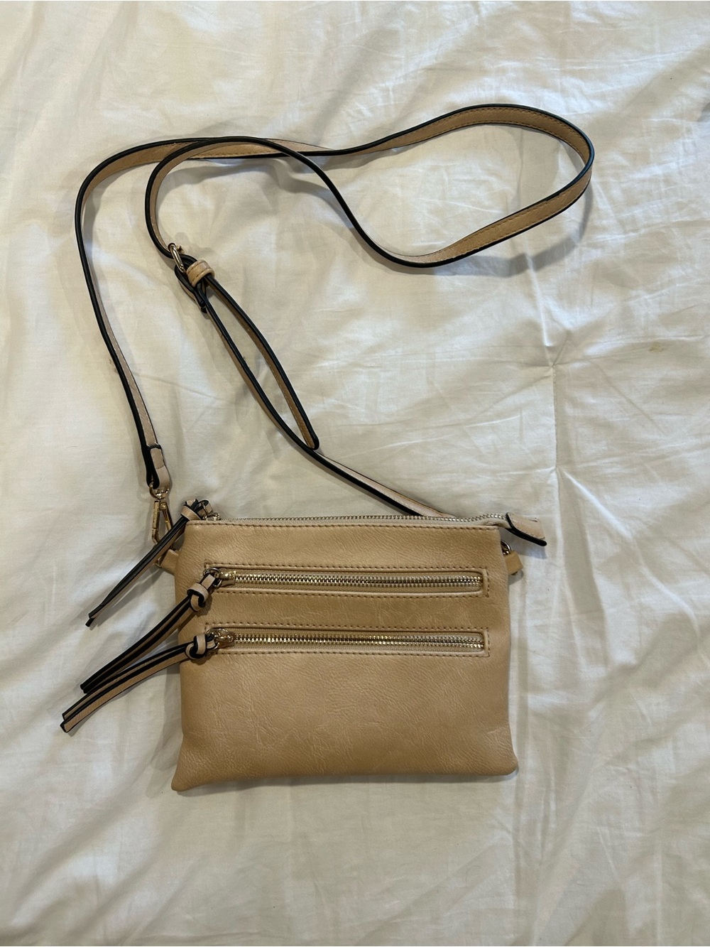 Zara Beige Double-Zip Crossbody Bag